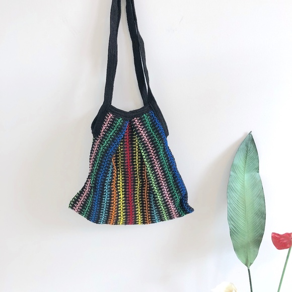 Multicolor Striped Rainbow Woven Shoulder Bag - Picture 1 of 4